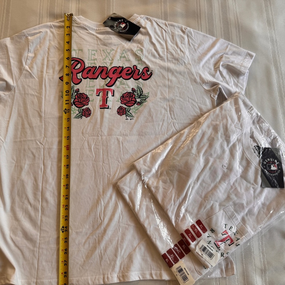 Majestic Texas Rangers Pocket T-Shirt White Floral Rose Graphic MLB XLarge - Picture 4 of 8